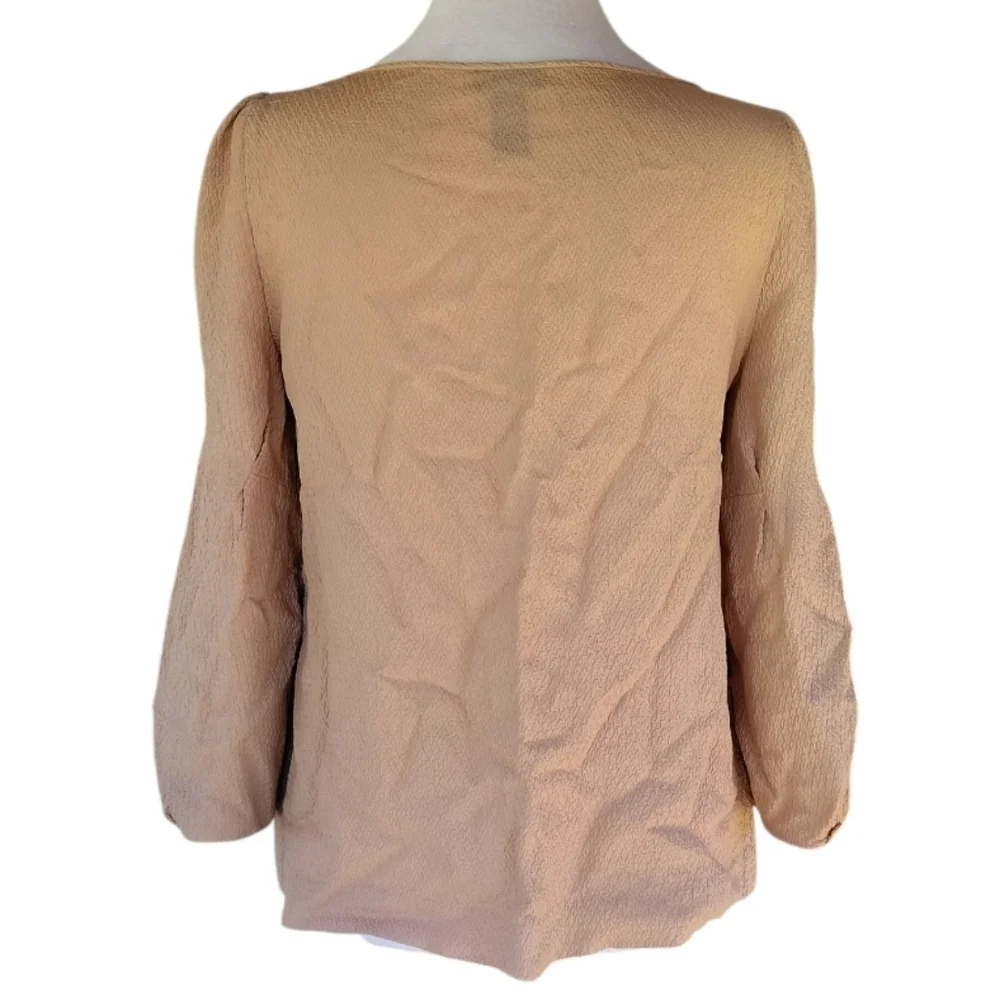 J. Crew Collection Textured 100% Silk Bishop Sleeve Blouse Taupe Color Size 2